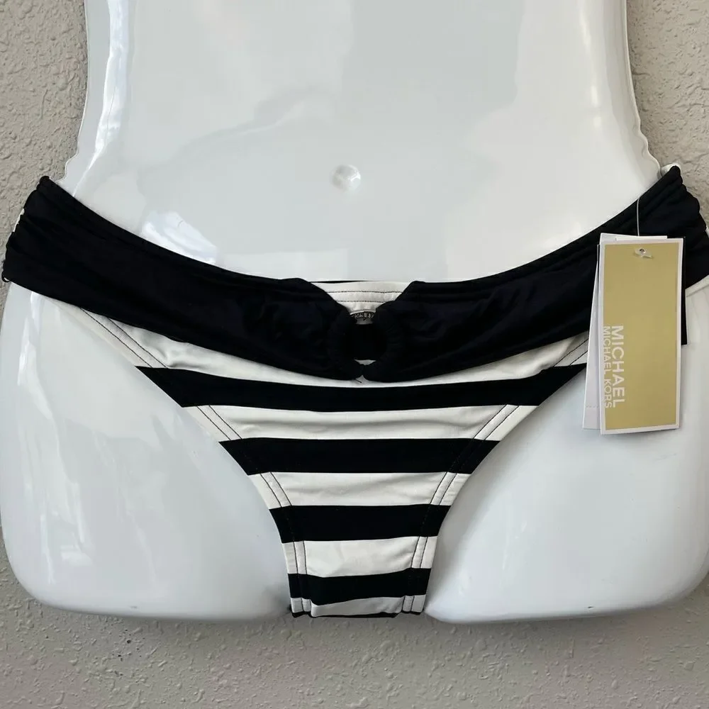 NWT MICHAEL Michael Kors Black and White Striped Bikini Bottoms XS, S, or L